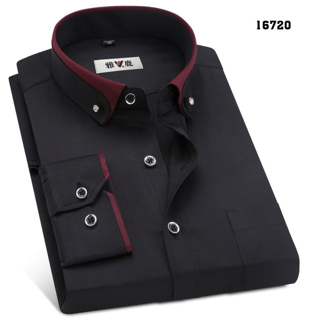 MACROSEA Men's Business Dress Shirts Male Formal Button-Down Collar Shirt Fashion Style Spring&Autumn Men's Casual Shirt