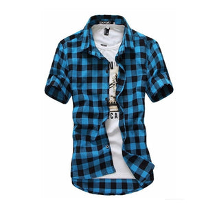 Red And Black Plaid Shirt Men Shirts 2020 New Summer Fashion Chemise Homme Mens Checkered Shirts Short Sleeve Shirt Men Blouse