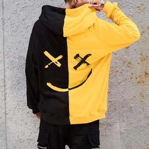 Men Smile Hoodies 2019 Winter Hip Hop Print Oversized Sweatshirts Fashion Patchwork Unisex Couple Streetwear Men Women Hoodies