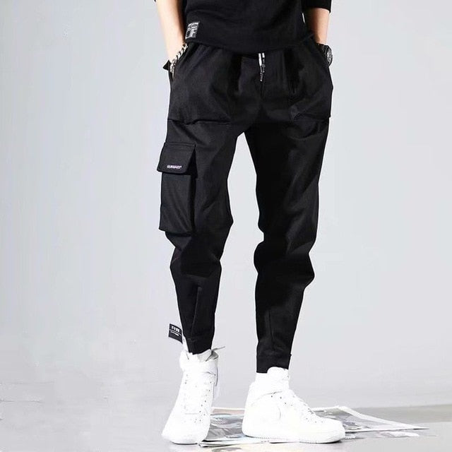 2020 Spring Hip Hop Joggers Men Black Harem Pants Multi-pocket Ribbons Man Sweatpants Streetwear Casual Mens Pants M-3XL