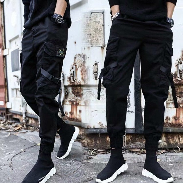 2020 Spring Hip Hop Joggers Men Black Harem Pants Multi-pocket Ribbons Man Sweatpants Streetwear Casual Mens Pants M-3XL