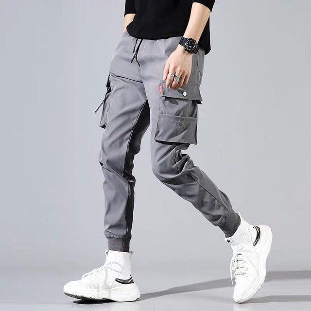 2020 Spring Hip Hop Joggers Men Black Harem Pants Multi-pocket Ribbons Man Sweatpants Streetwear Casual Mens Pants M-3XL