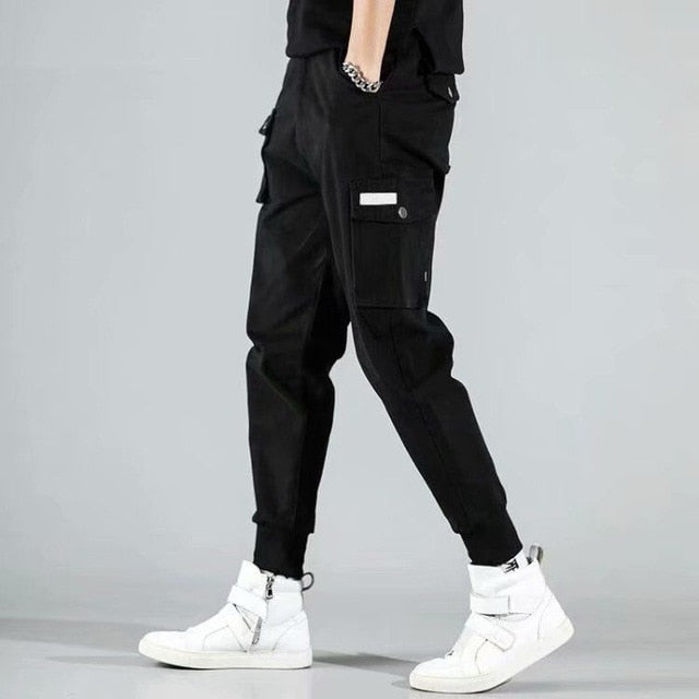 2020 Spring Hip Hop Joggers Men Black Harem Pants Multi-pocket Ribbons Man Sweatpants Streetwear Casual Mens Pants M-3XL