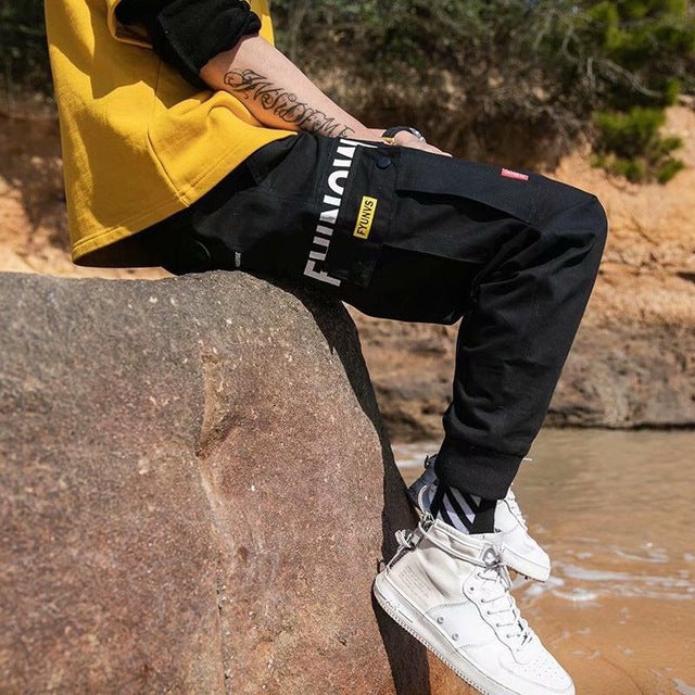 2020 Spring Hip Hop Joggers Men Black Harem Pants Multi-pocket Ribbons Man Sweatpants Streetwear Casual Mens Pants M-3XL