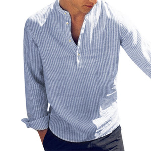 Helisopus New Fashion Spring Summer Casual Men's Shirt Cotton Long Sleeve Striped Slim Fit Stand Collar Shirts S-5XL