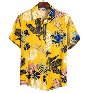 Summer Man Shirt Mens Ethnic Printed Stand Collar Cotton Linen Stripe Short Sleeve Loose Hawaiian Henley Shirt hawaiian shirt