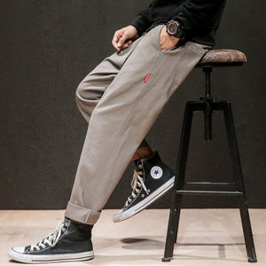 Dropshipping Male Sweatpants Joggers Autumn Japanese Mens Linen Losse Sweatpants Men Solid Harajuku Streetwear Harem Pants