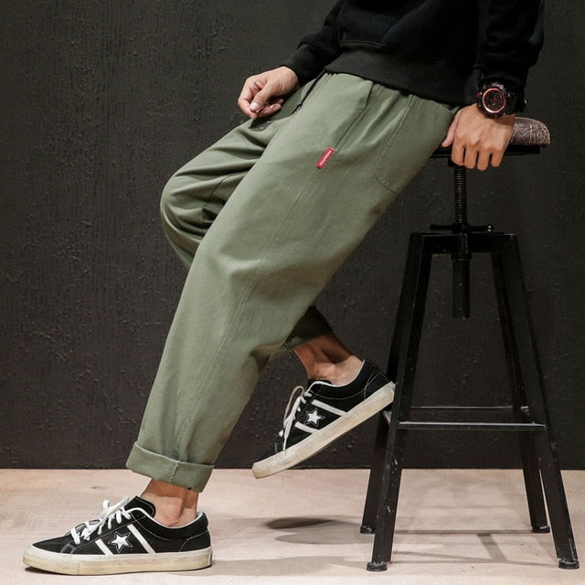 Dropshipping Male Sweatpants Joggers Autumn Japanese Mens Linen Losse Sweatpants Men Solid Harajuku Streetwear Harem Pants