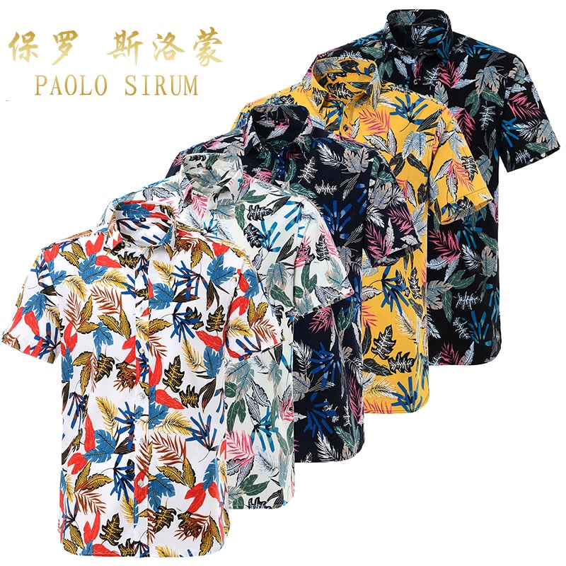 Summer Pure Cotton Mens Hawaiian Dress Shirt Loose Printed Short Sleeve Big Us Size Hawaii Flower Men Beach Floral Shirts