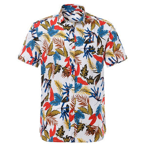 Summer Pure Cotton Mens Hawaiian Dress Shirt Loose Printed Short Sleeve Big Us Size Hawaii Flower Men Beach Floral Shirts