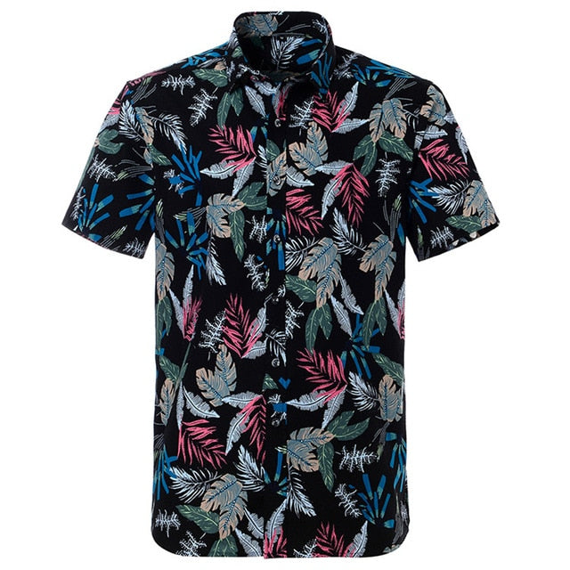 Summer Pure Cotton Mens Hawaiian Dress Shirt Loose Printed Short Sleeve Big Us Size Hawaii Flower Men Beach Floral Shirts