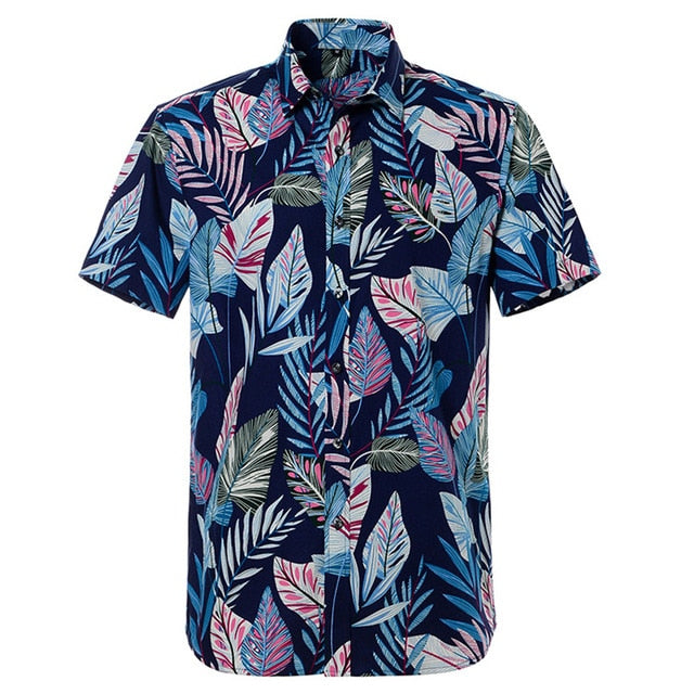 Summer Pure Cotton Mens Hawaiian Dress Shirt Loose Printed Short Sleeve Big Us Size Hawaii Flower Men Beach Floral Shirts