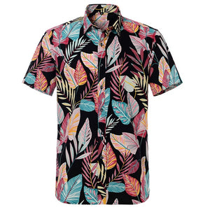 Summer Pure Cotton Mens Hawaiian Dress Shirt Loose Printed Short Sleeve Big Us Size Hawaii Flower Men Beach Floral Shirts