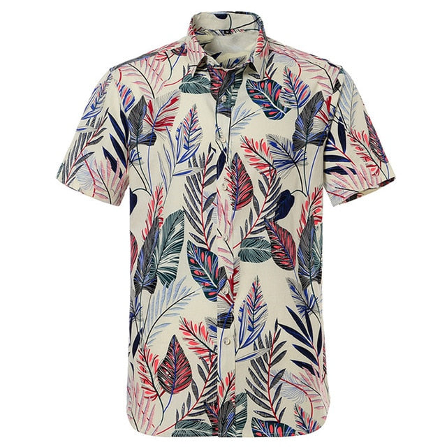 Summer Pure Cotton Mens Hawaiian Dress Shirt Loose Printed Short Sleeve Big Us Size Hawaii Flower Men Beach Floral Shirts