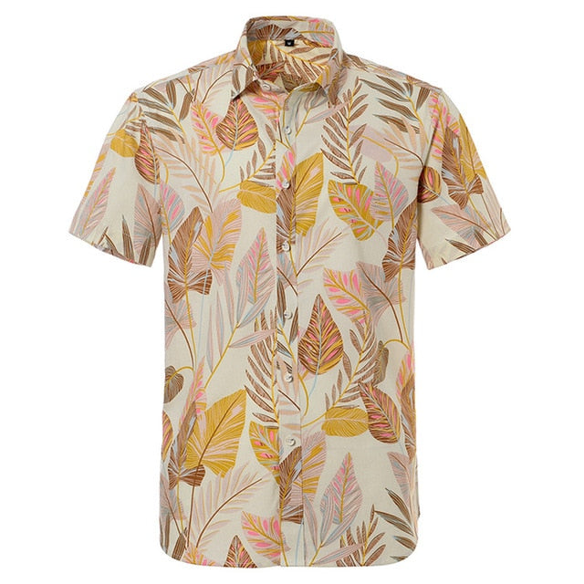 Summer Pure Cotton Mens Hawaiian Dress Shirt Loose Printed Short Sleeve Big Us Size Hawaii Flower Men Beach Floral Shirts