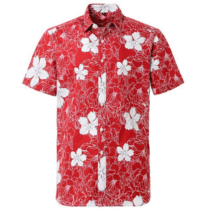 Summer Pure Cotton Mens Hawaiian Dress Shirt Loose Printed Short Sleeve Big Us Size Hawaii Flower Men Beach Floral Shirts