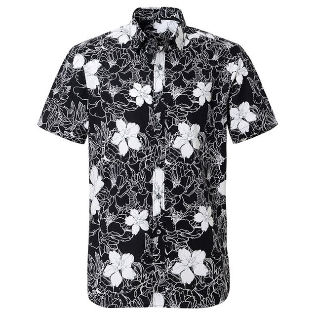 Summer Pure Cotton Mens Hawaiian Dress Shirt Loose Printed Short Sleeve Big Us Size Hawaii Flower Men Beach Floral Shirts