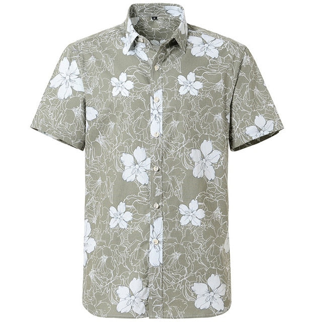 Summer Pure Cotton Mens Hawaiian Dress Shirt Loose Printed Short Sleeve Big Us Size Hawaii Flower Men Beach Floral Shirts