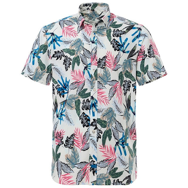 Summer Pure Cotton Mens Hawaiian Dress Shirt Loose Printed Short Sleeve Big Us Size Hawaii Flower Men Beach Floral Shirts