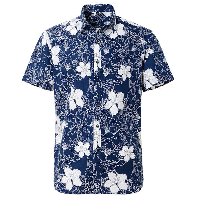 Summer Pure Cotton Mens Hawaiian Dress Shirt Loose Printed Short Sleeve Big Us Size Hawaii Flower Men Beach Floral Shirts