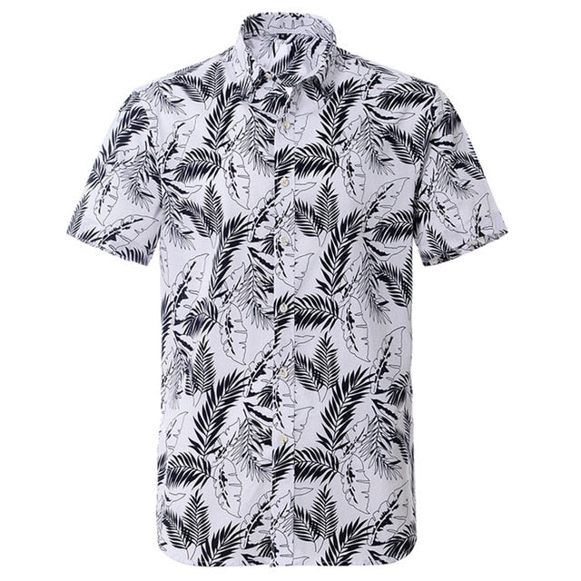 Summer Pure Cotton Mens Hawaiian Dress Shirt Loose Printed Short Sleeve Big Us Size Hawaii Flower Men Beach Floral Shirts