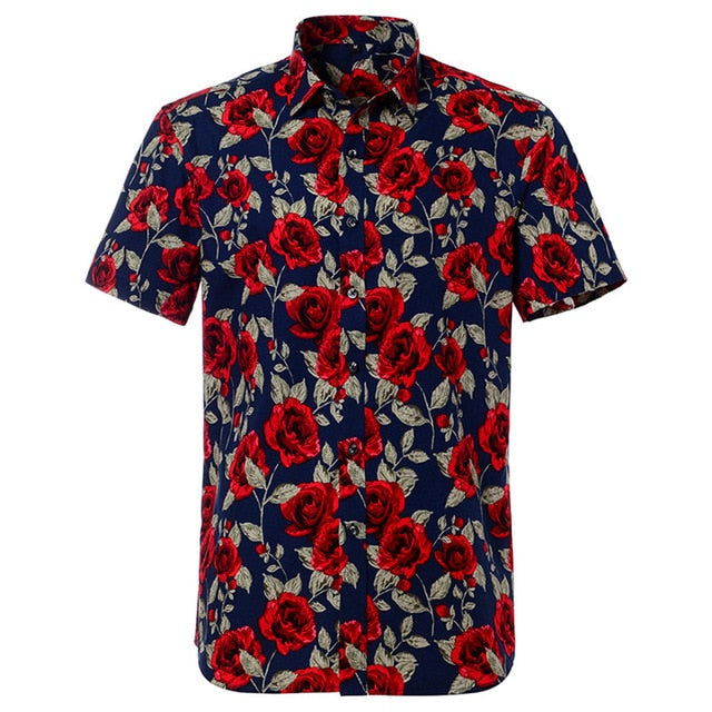 Summer Pure Cotton Mens Hawaiian Dress Shirt Loose Printed Short Sleeve Big Us Size Hawaii Flower Men Beach Floral Shirts