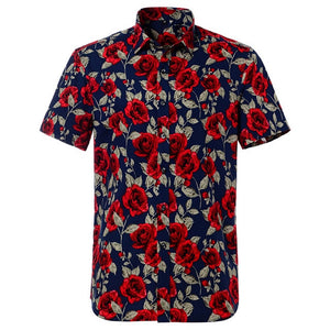 Summer Pure Cotton Mens Hawaiian Dress Shirt Loose Printed Short Sleeve Big Us Size Hawaii Flower Men Beach Floral Shirts