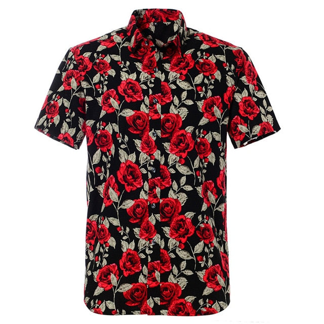 Summer Pure Cotton Mens Hawaiian Dress Shirt Loose Printed Short Sleeve Big Us Size Hawaii Flower Men Beach Floral Shirts