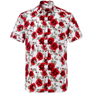 Summer Pure Cotton Mens Hawaiian Dress Shirt Loose Printed Short Sleeve Big Us Size Hawaii Flower Men Beach Floral Shirts