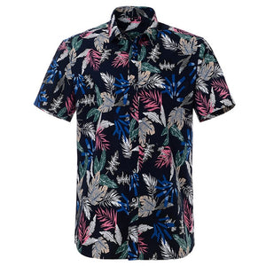 Summer Pure Cotton Mens Hawaiian Dress Shirt Loose Printed Short Sleeve Big Us Size Hawaii Flower Men Beach Floral Shirts