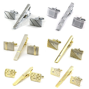 Gold Tie Clip and Cufflink Set For Men Classic Meter Tie Clips Cufflinks Sets Copper Tie Bar Golden Tie Collar Pin Jewelry